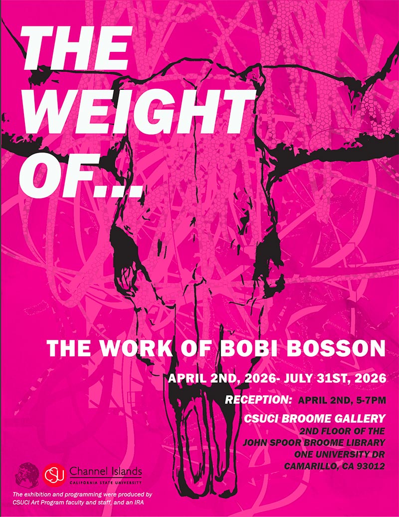 Bobi Bosson exhibition poster pink background with animal skull